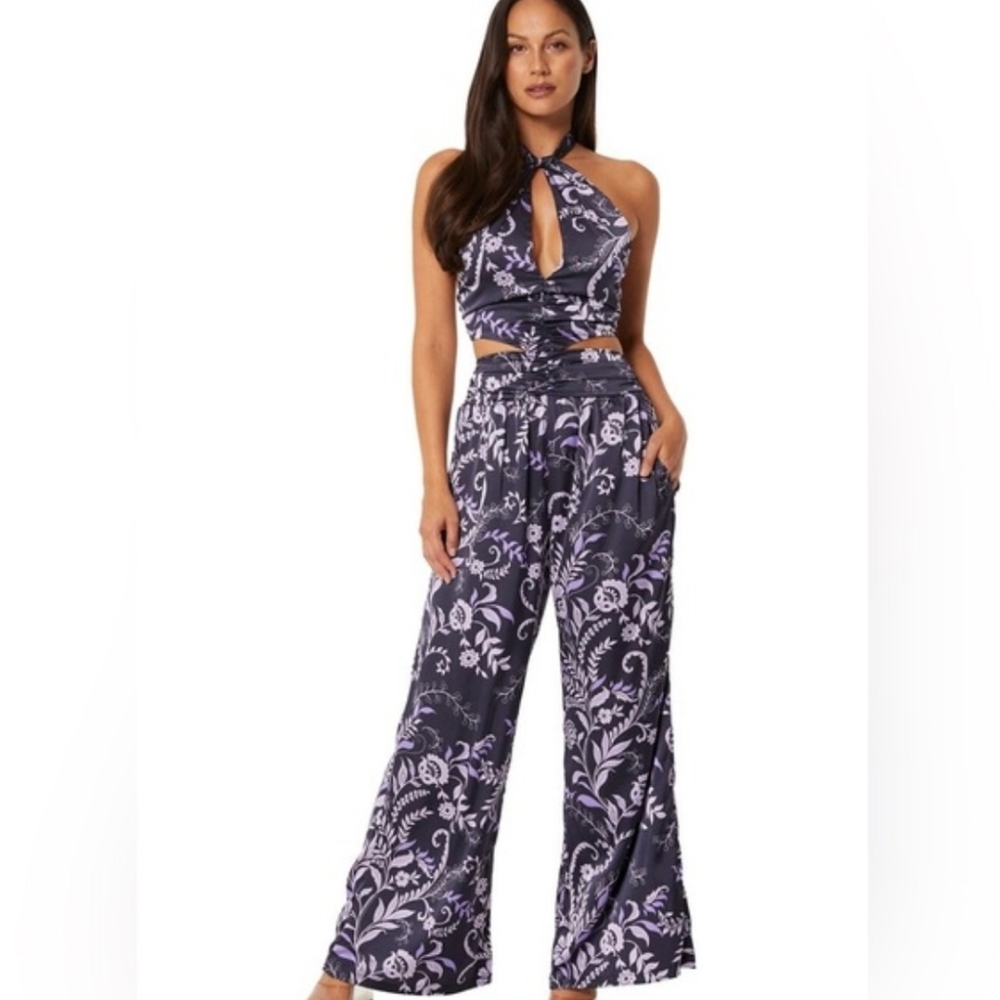 Misa Los Angeles NWT IndigoVines Satin Laya Jumpsuit